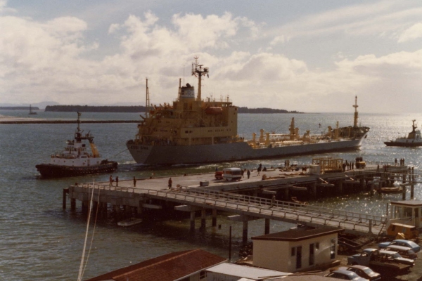 Tanker Berth operational in 1980. The 80m bulk cement first became operational on 10 July 1980 with the arrival of chemical tanker Essi Gina.