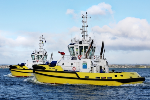 Port of Tauranga's two new-build tugs arrived in June 2015 after a 30 day delivery voyage from Hong Kong. The Tai Pari and her sister vessel Tai Timu were built to the Port’s specifications by Cheoy Lee of Hong Kong. These new vessels are a significant upgrade to our existing fleet and will serve the Port for the next 25 years. The tugs have an Azimuth stern drive and power delivered through shrouded propeller housings on vertical shafts that can be rotated through 360 degrees, meaning the tug can move at full power in any direction. This makes for a highly manoeuvrable and powerful tug for its 24m size. The new tugs have a 74-tonne bollard pull, whereas the Sir Robert has a 50 tonne bollard pull.