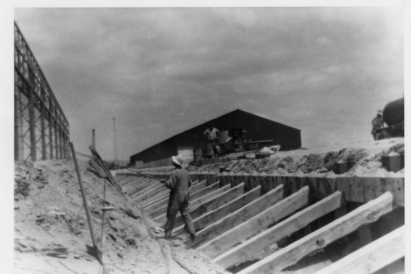 Wharf tiebacks - December 1956. This photo shows the structure of the wharf taking shape in 1956.